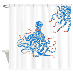 Blue Floral Octopus Shower Curtain