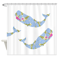 Blue Hydrangea Whale Shower Curtain