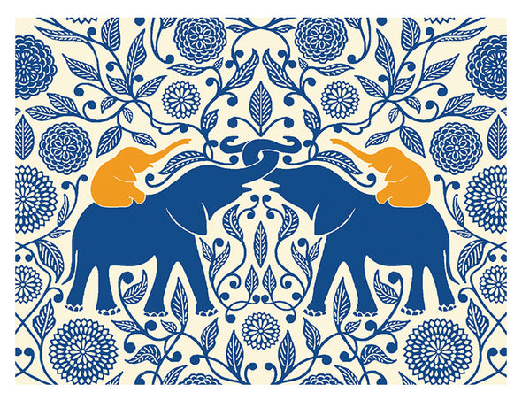 Blue Elephants with Golden Calves Notecard