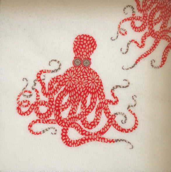 Red Floral Octopus Marble Trivet