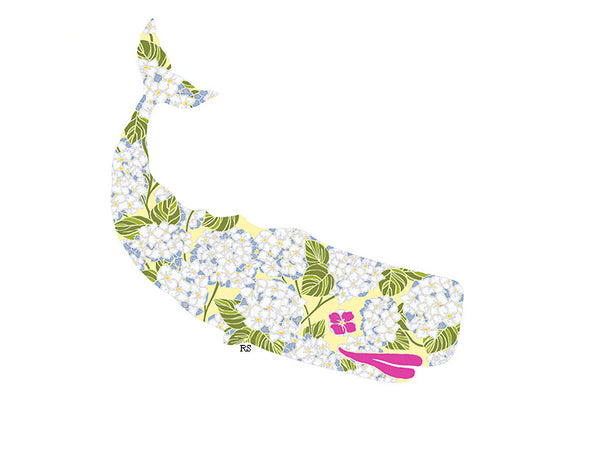 White Hydrangea Whale Notecard