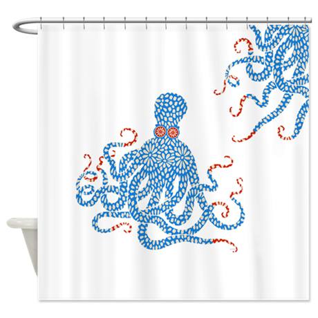 Blue Floral Octopus Shower Curtain