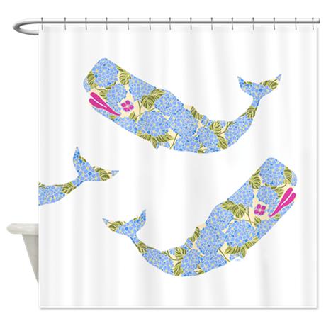 Blue Hydrangea Whale Shower Curtain