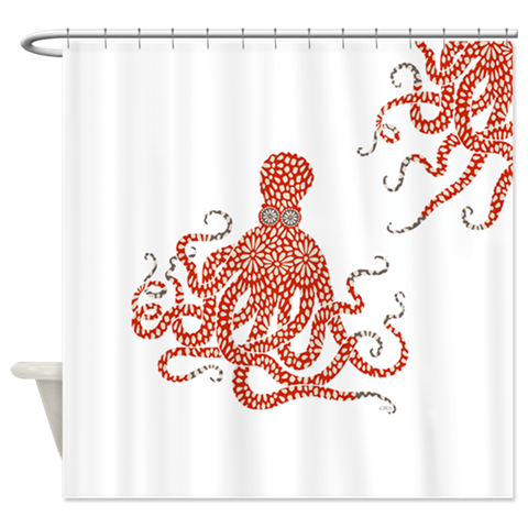 Red Floral Octopus Shower Curtain