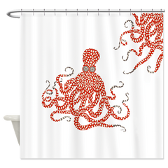Red Floral Octopus Shower Curtain
