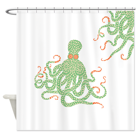 Green Floral Octopus Shower Curtain