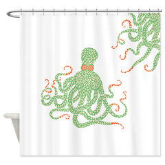 Green Floral Octopus Shower Curtain