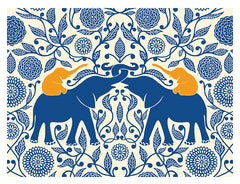 Blue Elephants with Golden Calves Notecard
