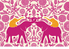Raspberry Elephants with Golden Calves Notecard