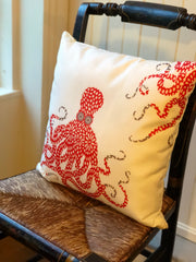 Red Floral Octopus Pillow