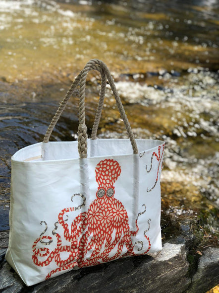 Large Red Floral Octopus Tote