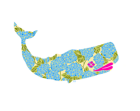 Blue Hydrangea Whale Notecard